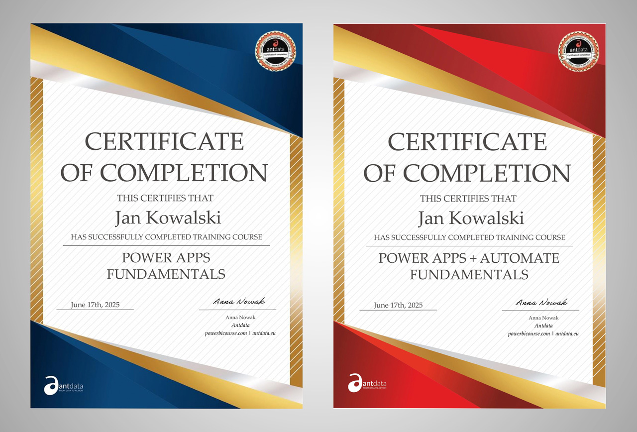 Antdata - Certificate Power Apps