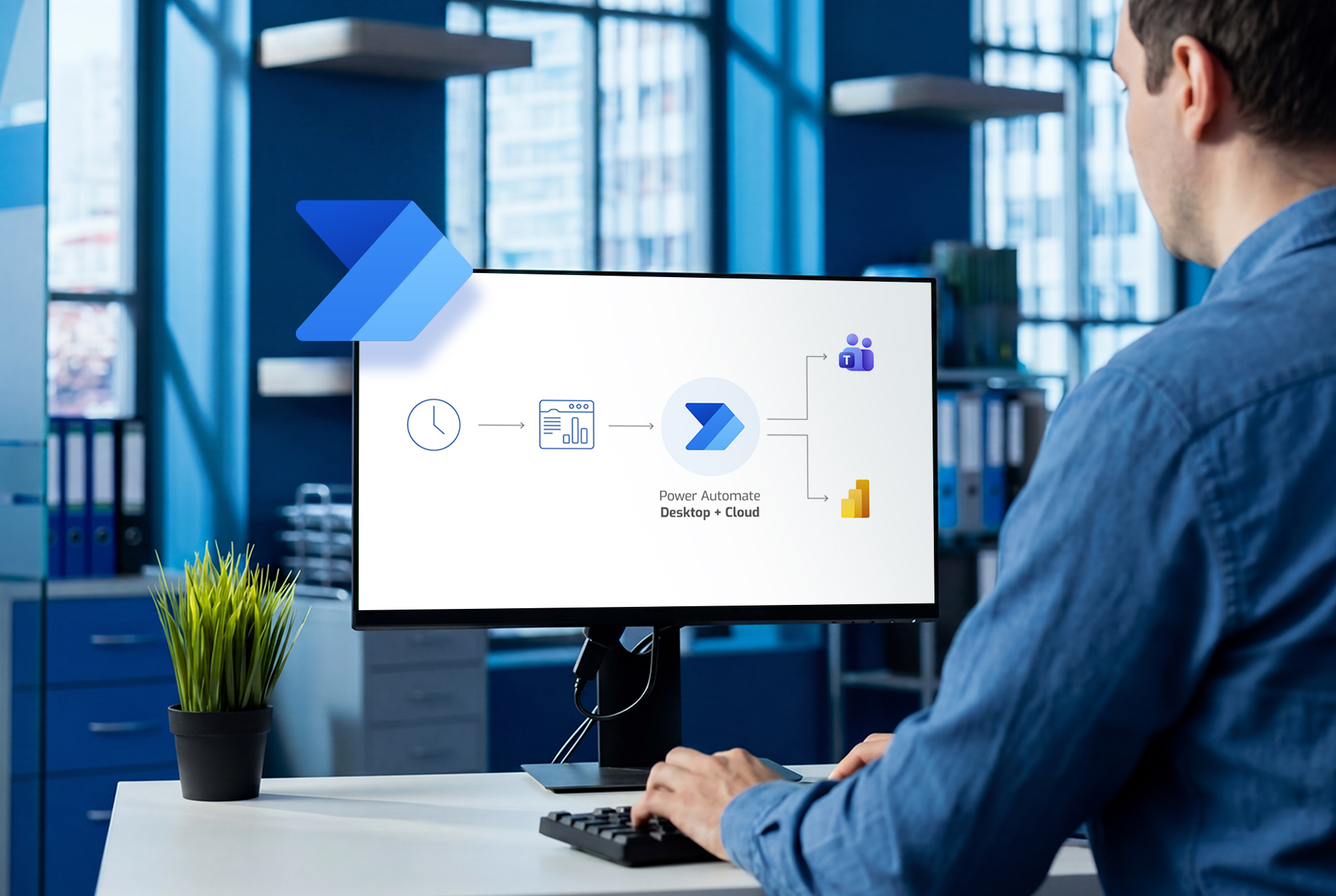 Employee analyzing a hybrid Power Automate Cloud and Desktop workflow