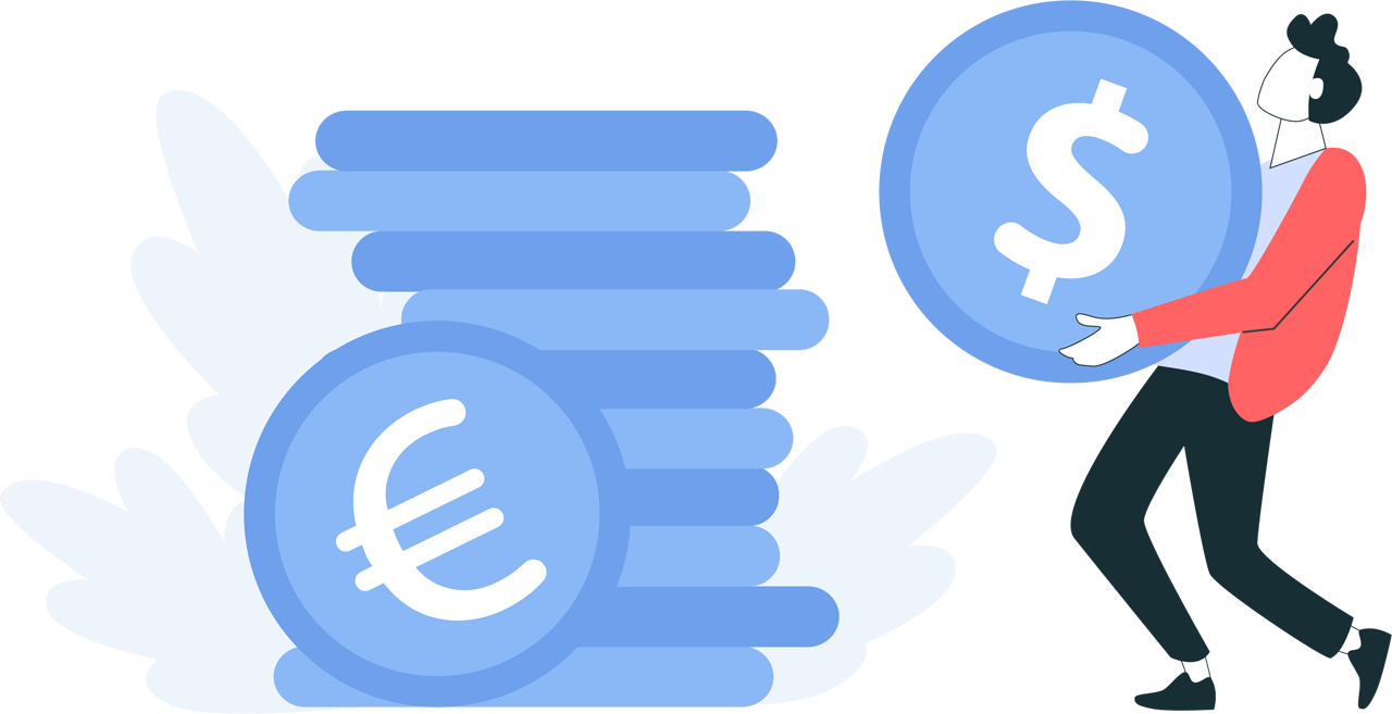 Business application and licensing costs represented by euro and dollar symbols